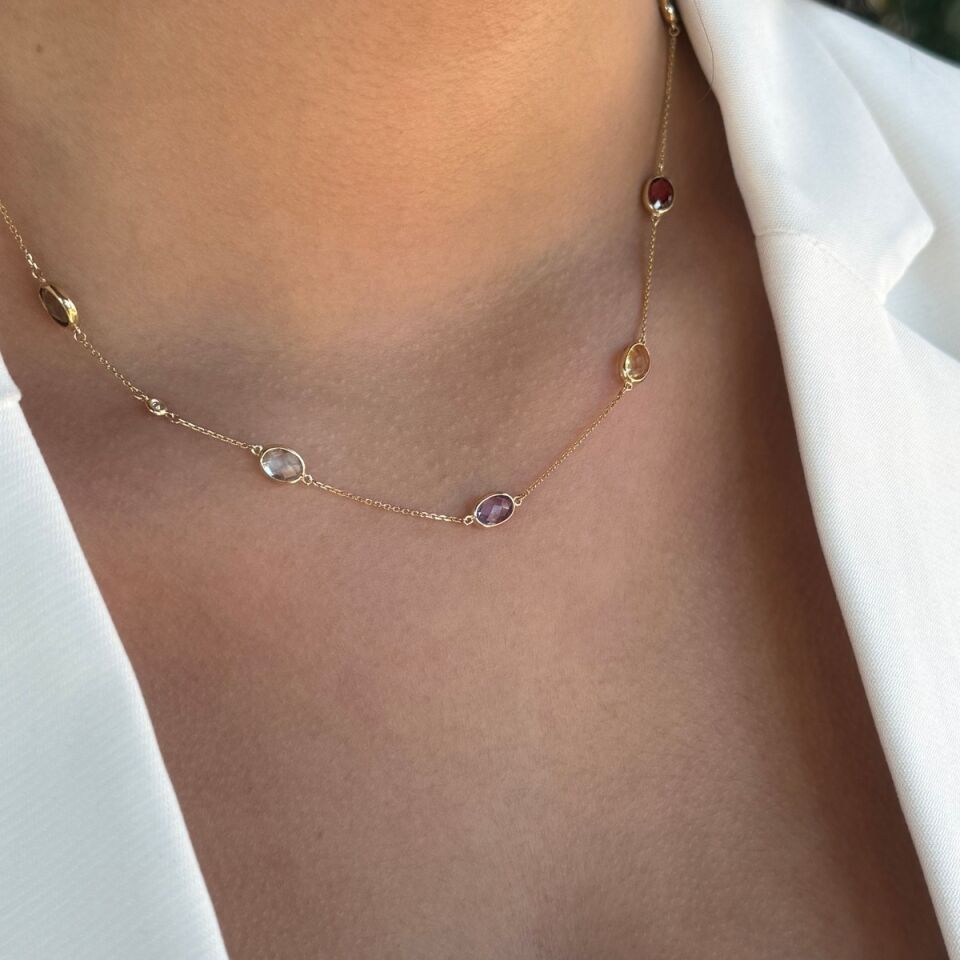 14 AYAR 6,8 CT RENKLİ TAŞLI 0,03 CT PIRLANTA TAŞLI KOLYE