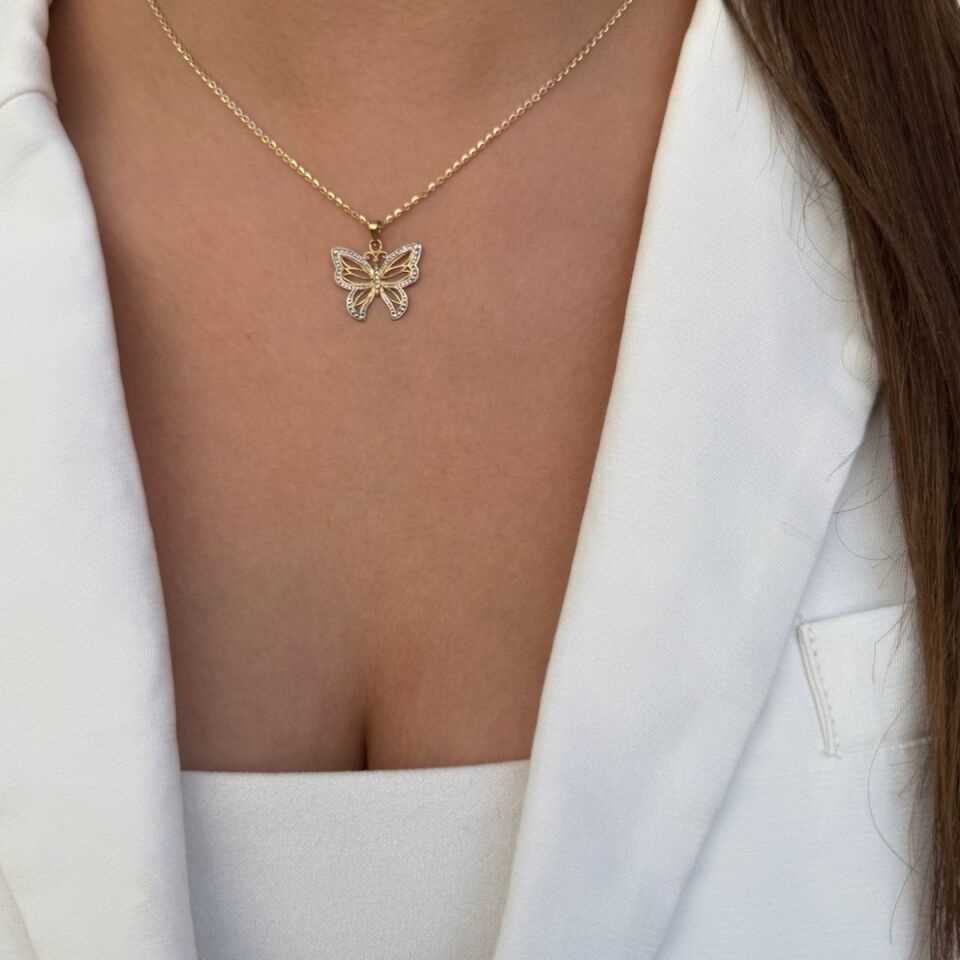 14 AYAR KELEBEK TASARIM ALTIN KOLYE