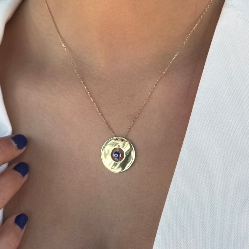 14 AYAR NAZAR BONCUKLU PLAKA ALTIN KOLYE