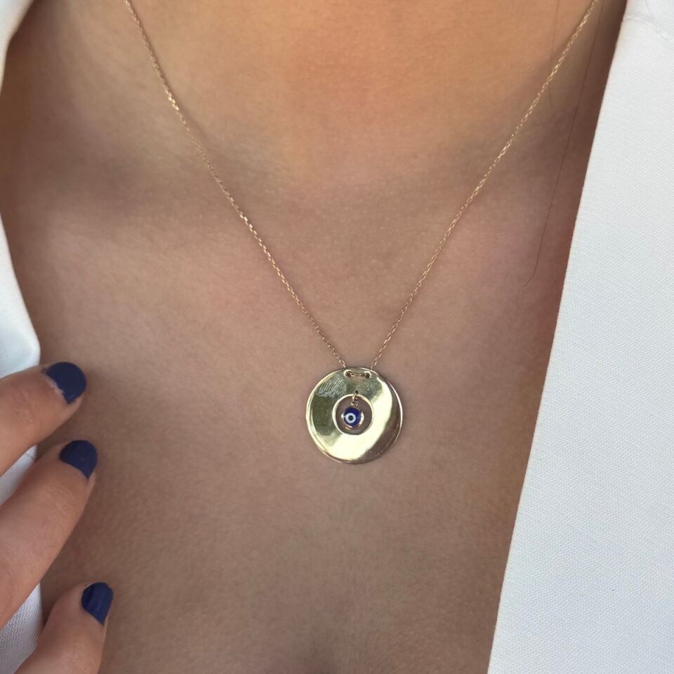 14 AYAR NAZAR BONCUKLU PLAKA ALTIN KOLYE