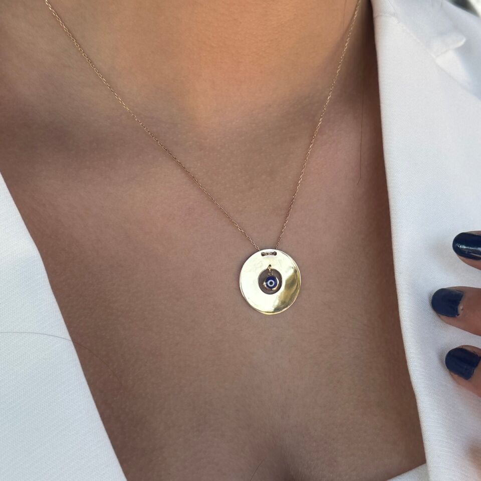 14 AYAR NAZAR BONCUKLU PLAKA ALTIN KOLYE