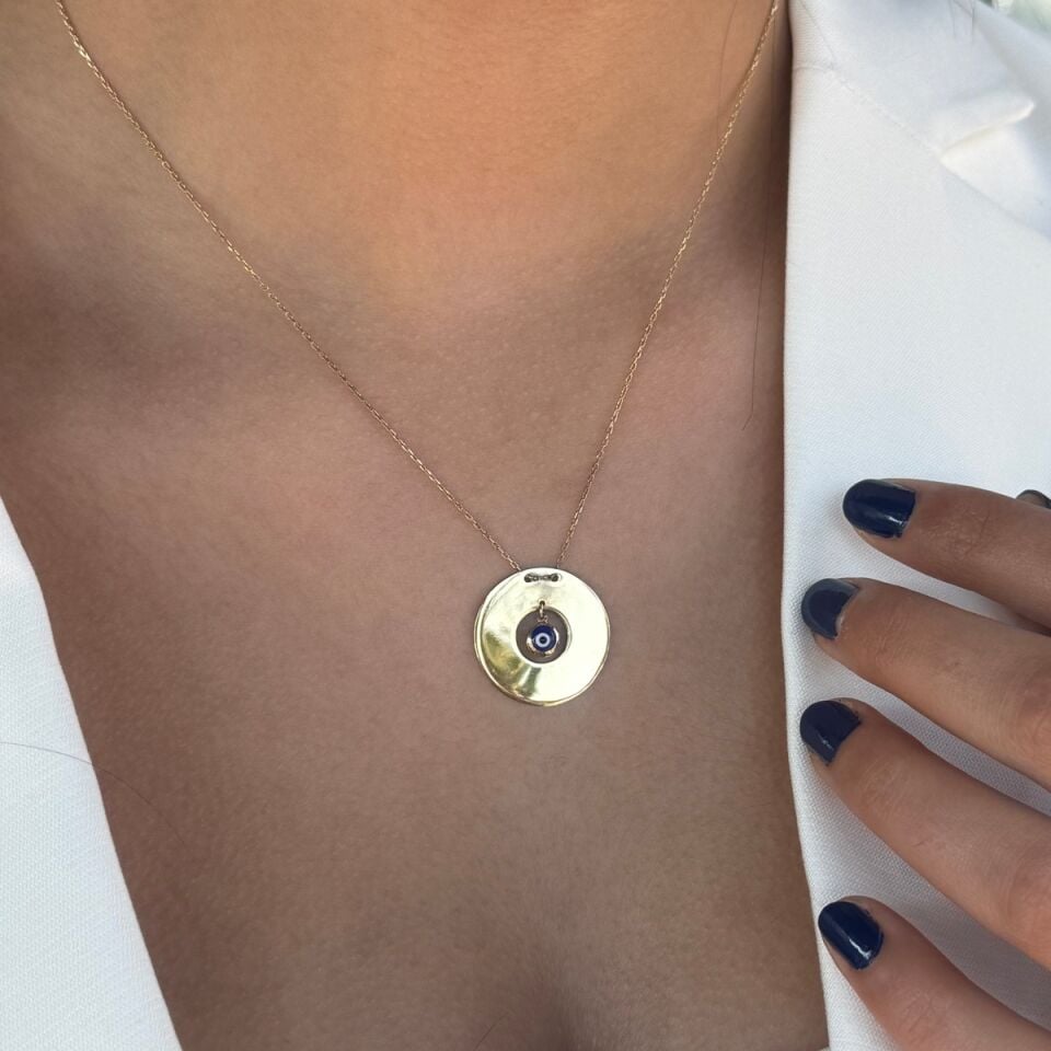 14 AYAR NAZAR BONCUKLU PLAKA ALTIN KOLYE