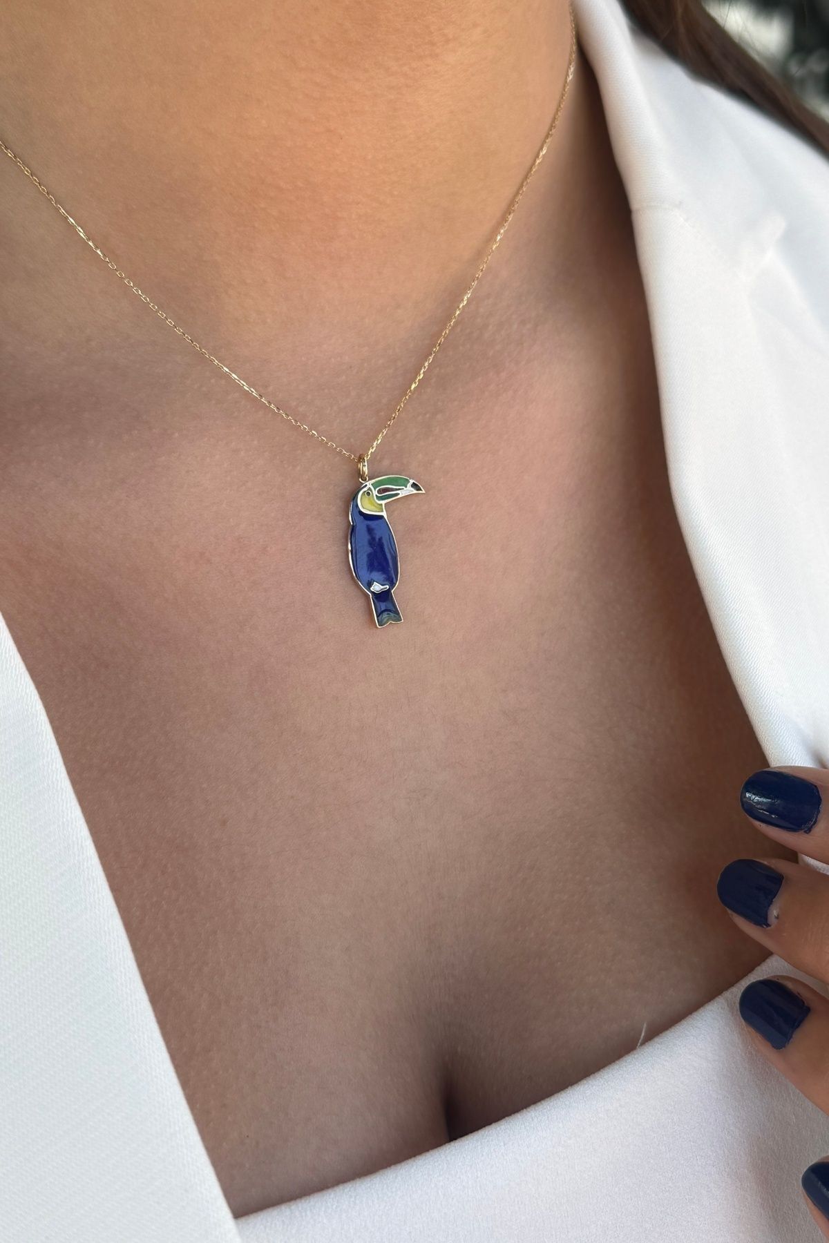 14 AYAR ÖZEL TASARIM MİNELİ TUKAN KUŞU ALTIN KOLYE