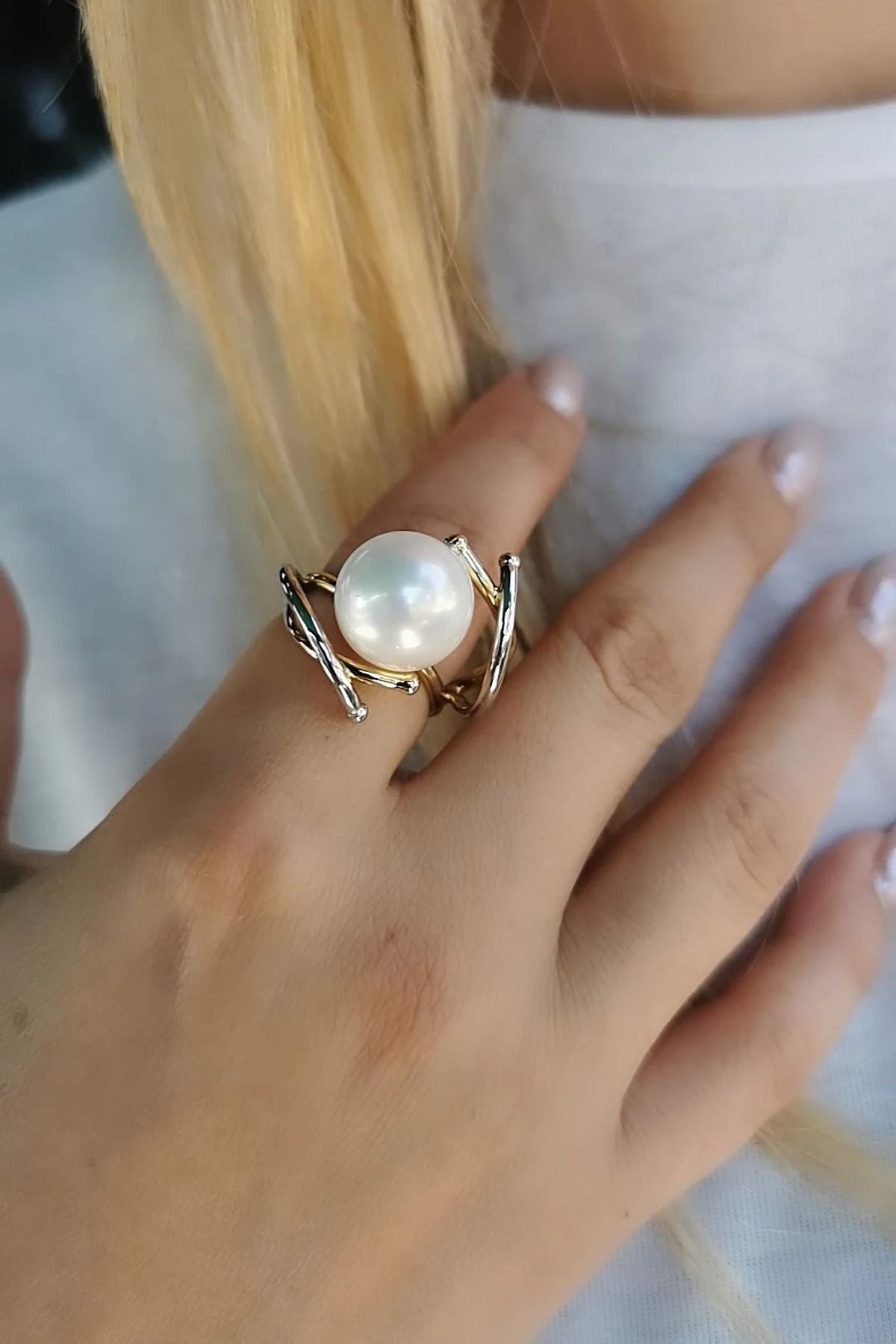 14 AYAR İNCİ TASARIM İTALYAN ALTIN YÜZÜK 18