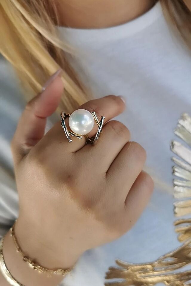 14 AYAR İNCİ TASARIM İTALYAN ALTIN YÜZÜK 18