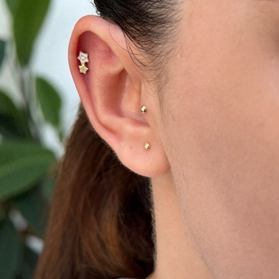 14 AYAR YILDIZ TRAGUS HELİX KÜPE