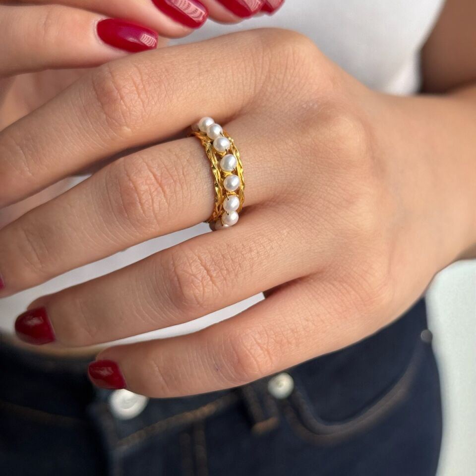 14 AYAR İNCİ TASARIM TAMTUR ALTIN YÜZÜK