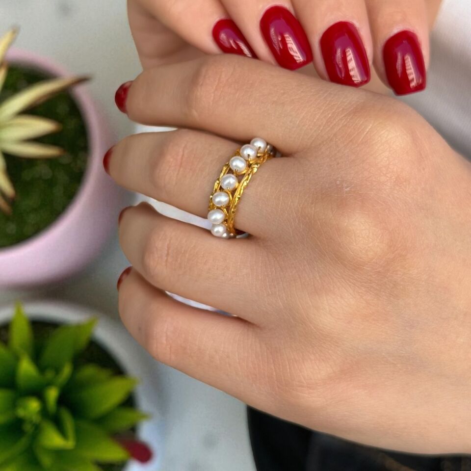 14 AYAR İNCİ TASARIM TAMTUR ALTIN YÜZÜK