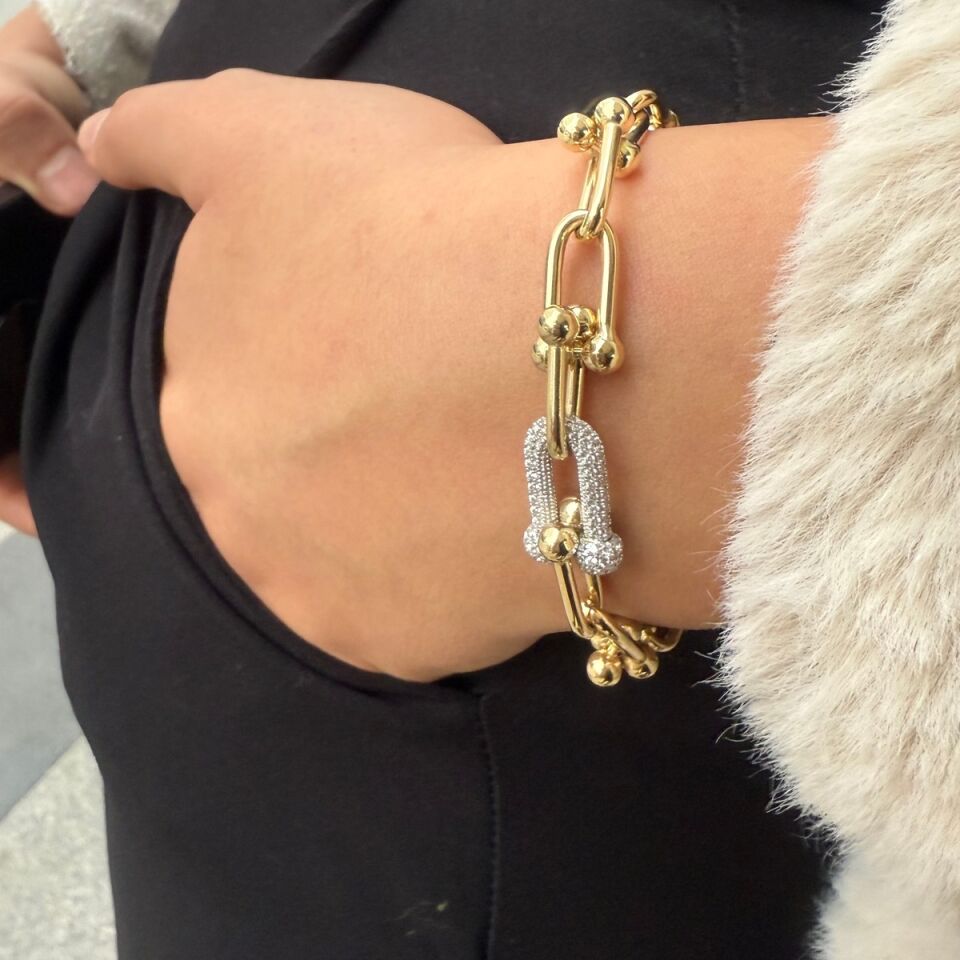 14 AYAR ÖZEL TASARIM TOPLU ATAÇ VE ORTASI TAŞLI ALTIN BİLEKLİK