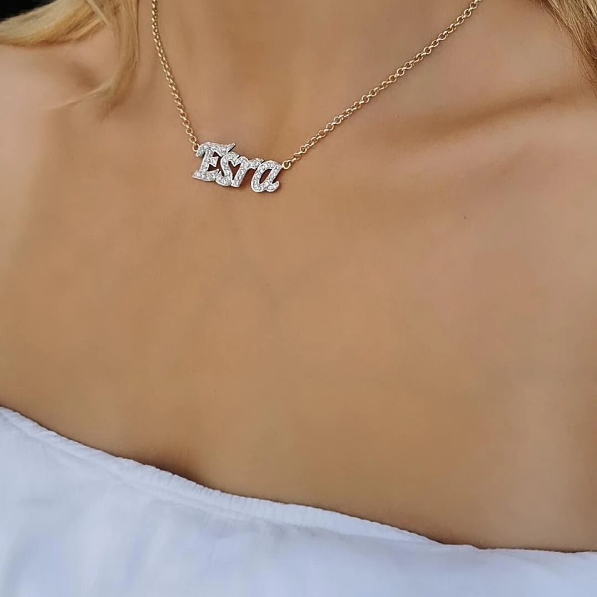 14 AYAR EL YAPIMI ESRA YAZILI ALTIN İSİMLİ KOLYE