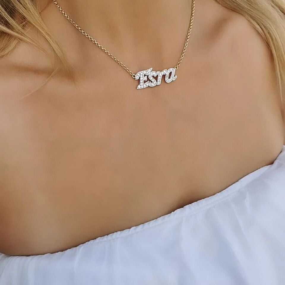 14 AYAR EL YAPIMI ESRA YAZILI ALTIN İSİMLİ KOLYE