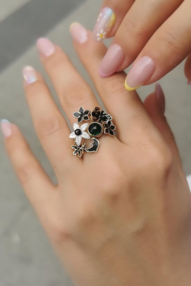 14 AYAR SİYAH MİNELİ İTALYAN MODEL ÖZEL TASARIM ALTIN YÜZÜK 15