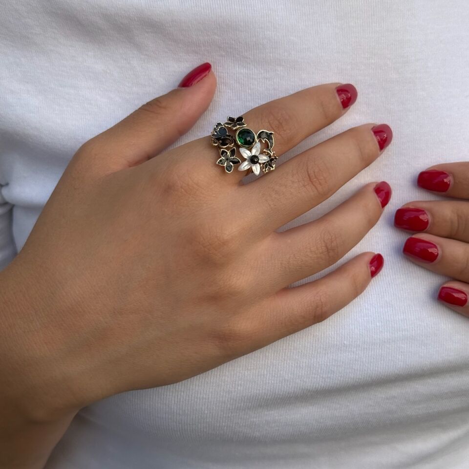 14 AYAR SİYAH MİNELİ İTALYAN MODEL ÖZEL TASARIM ALTIN YÜZÜK