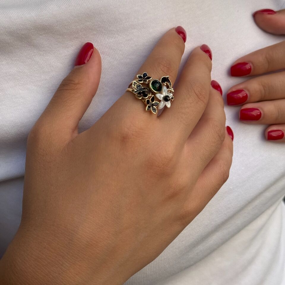 14 AYAR SİYAH MİNELİ İTALYAN MODEL ÖZEL TASARIM ALTIN YÜZÜK