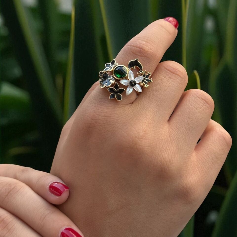 14 AYAR SİYAH MİNELİ İTALYAN MODEL ÖZEL TASARIM ALTIN YÜZÜK