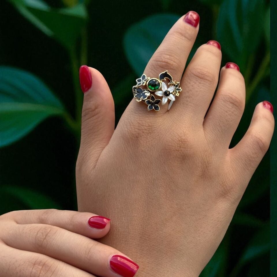 14 AYAR SİYAH MİNELİ İTALYAN MODEL ÖZEL TASARIM ALTIN YÜZÜK