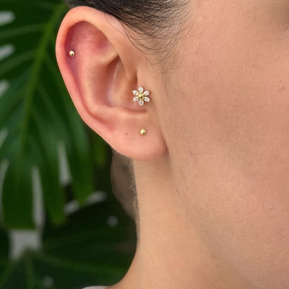 14 AYAR ÇİÇEK MODEL TRAGUS HELİX KÜPE