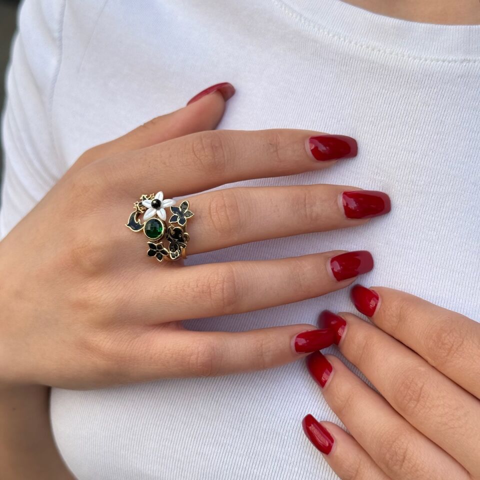 14 AYAR SİYAH MİNELİ İTALYAN MODEL ÖZEL TASARIM ALTIN YÜZÜK