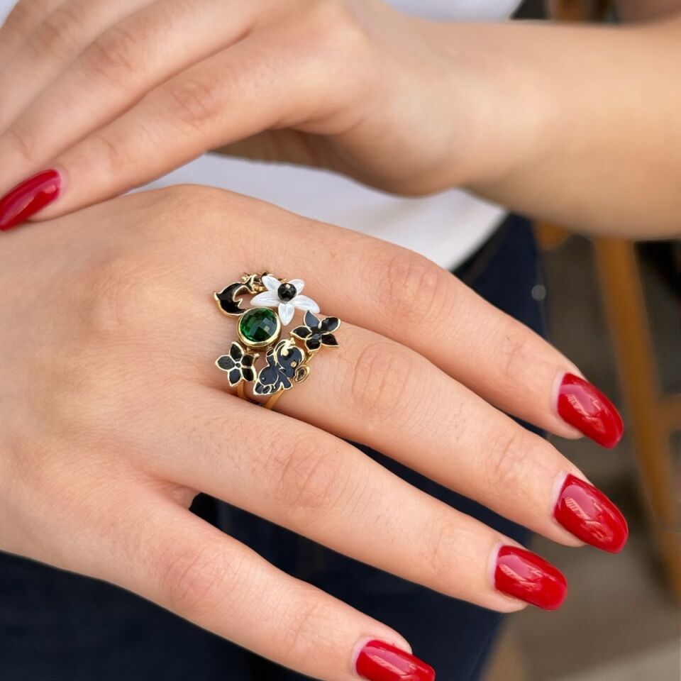 14 AYAR SİYAH MİNELİ İTALYAN MODEL ÖZEL TASARIM ALTIN YÜZÜK