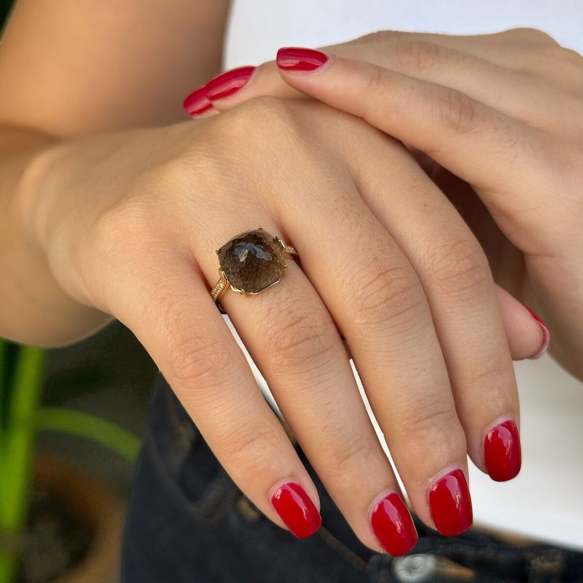 14 AYAR İTALYAN SMOKY AGAT TAŞLI YÜZÜK