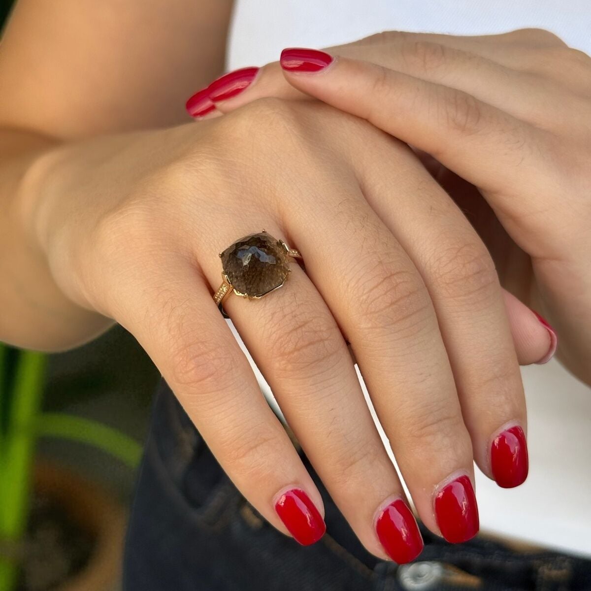 14 AYAR İTALYAN SMOKY AGAT TAŞLI YÜZÜK