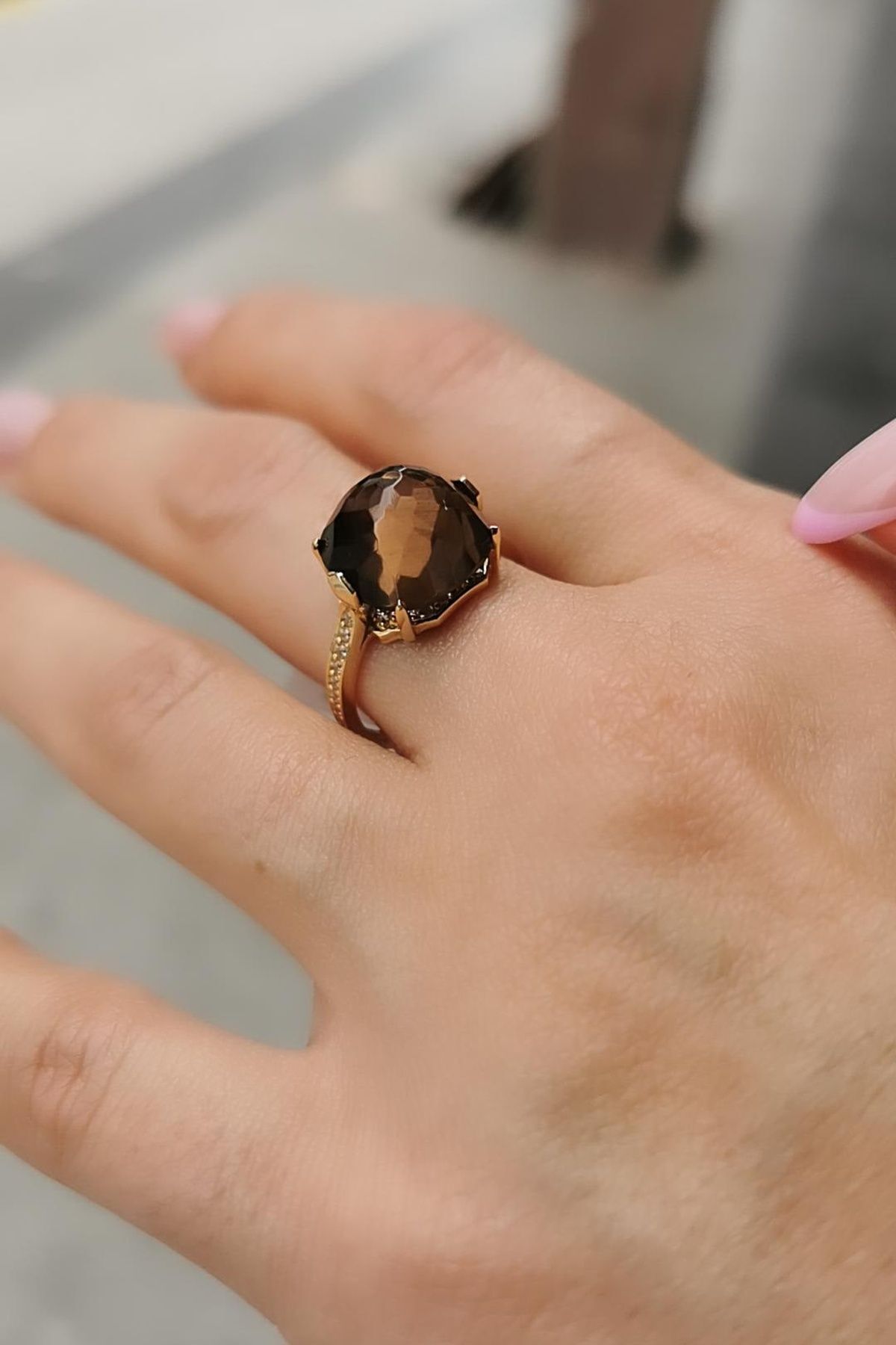 14 AYAR İTALYAN SMOKY AGAT TAŞLI YÜZÜK 17