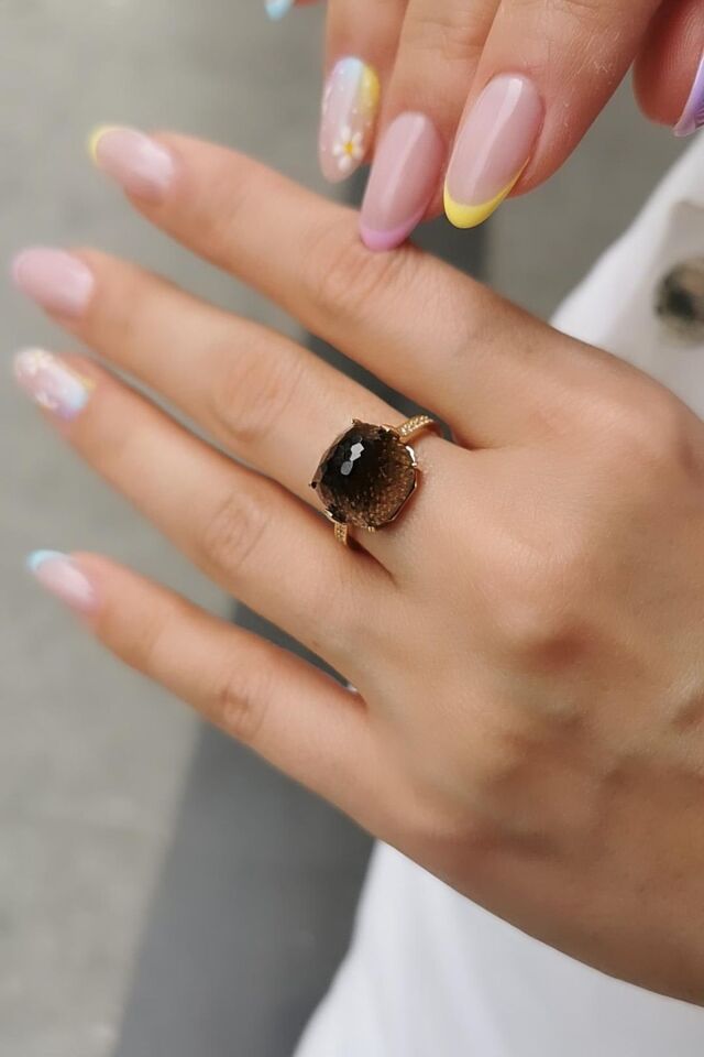 14 AYAR İTALYAN SMOKY AGAT TAŞLI YÜZÜK 19