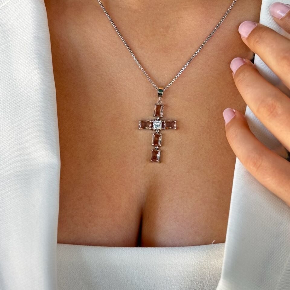 14 AYAR ÖZEL TASARIM SULTANİT TAŞLI HAÇ KOLYE