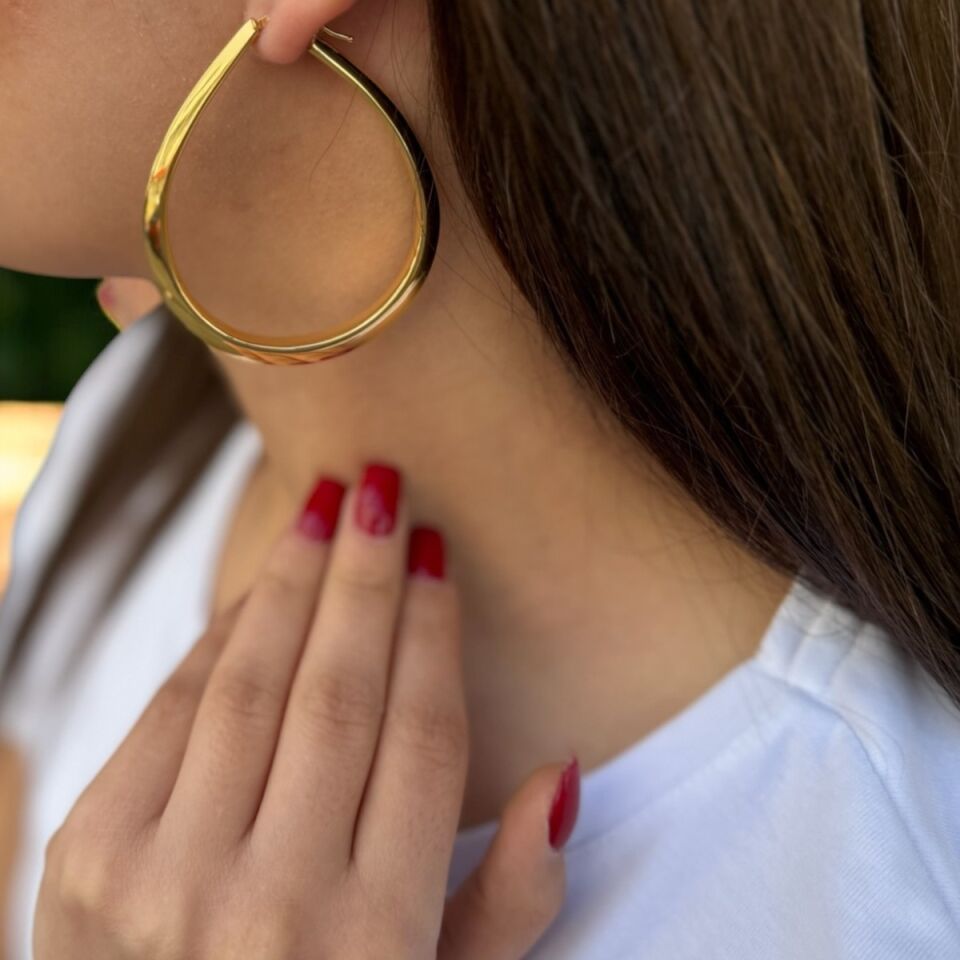 18 AYAR İTALYAN OVAL HALKA KÜPE