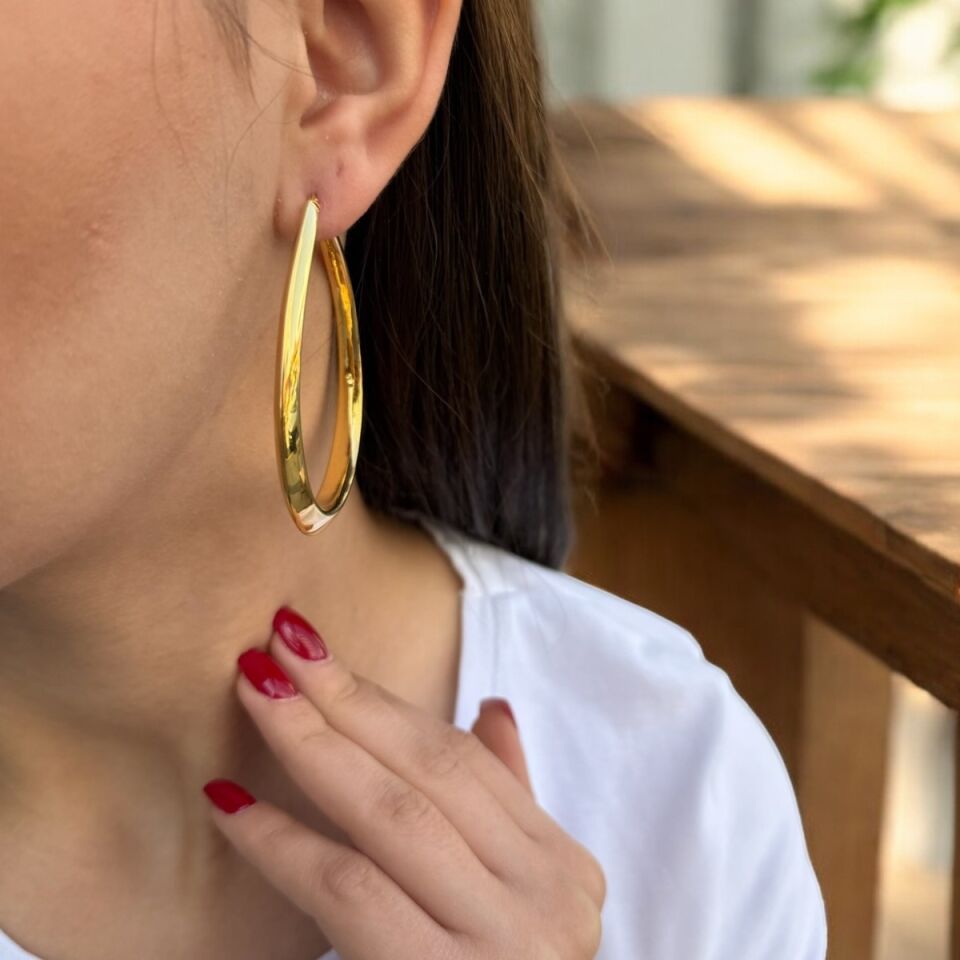 18 AYAR İTALYAN OVAL HALKA KÜPE