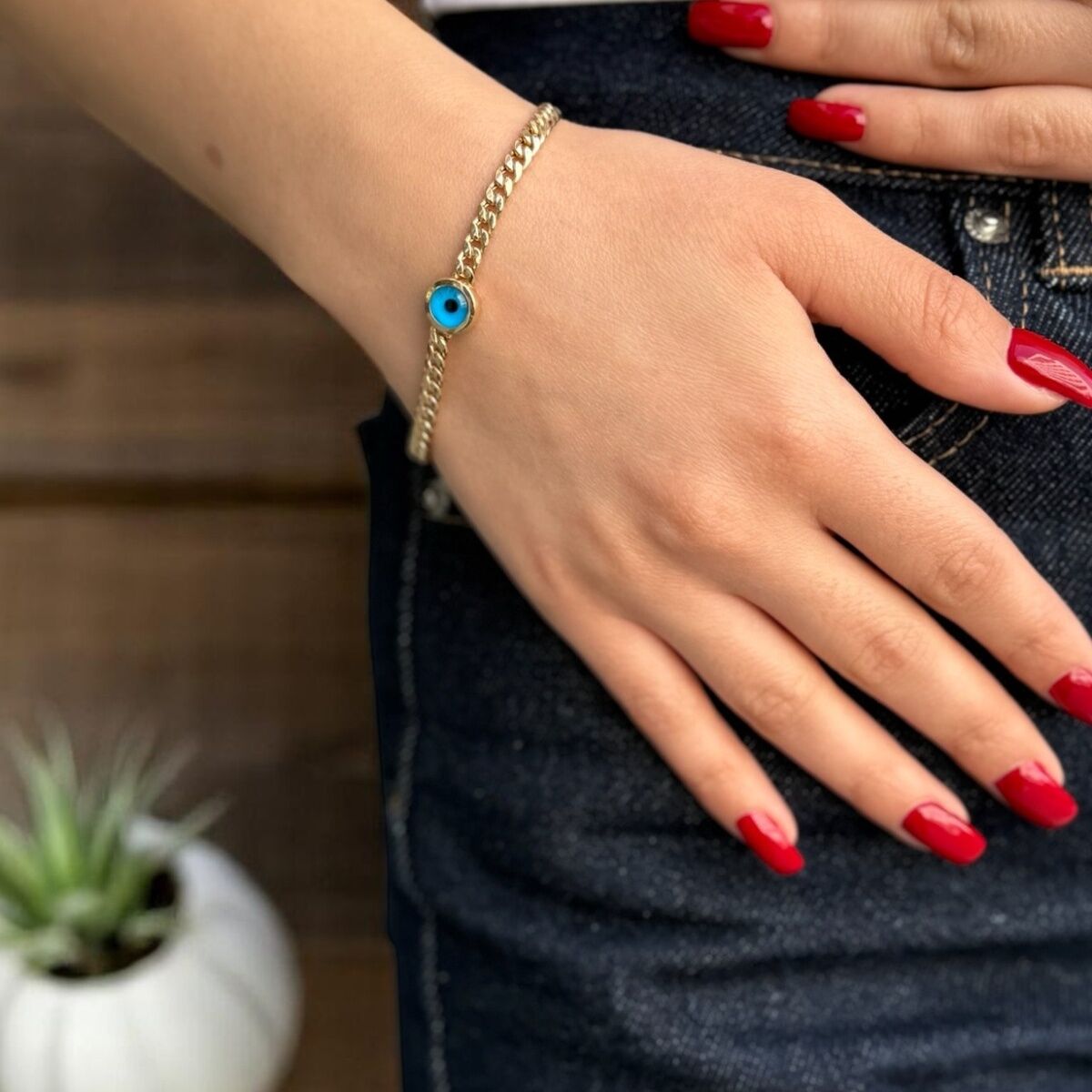 14 AYAR NAZAR BONCUKLU ALTIN BİLEKLİK