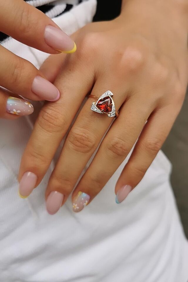 14 AYAR  GARNET TAŞLI ROSE RENGİ PIRLANTA YÜZÜK 16