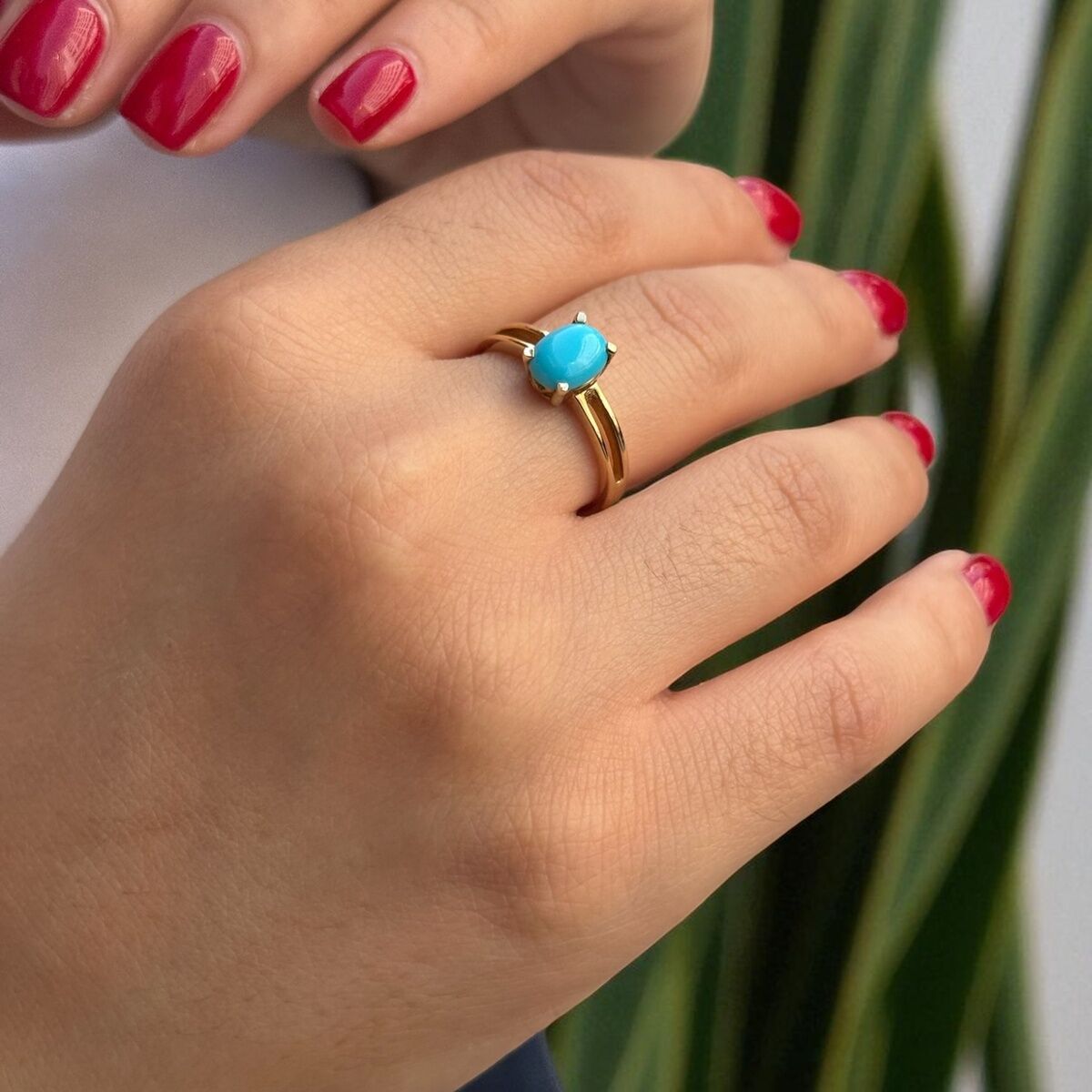 14 AYAR OVAL FİRUZE TAŞLI ALTIN YÜZÜK