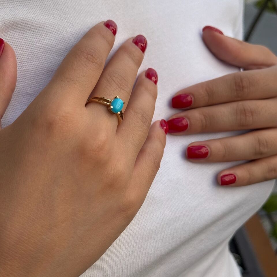 14 AYAR OVAL FİRUZE TAŞLI ALTIN YÜZÜK