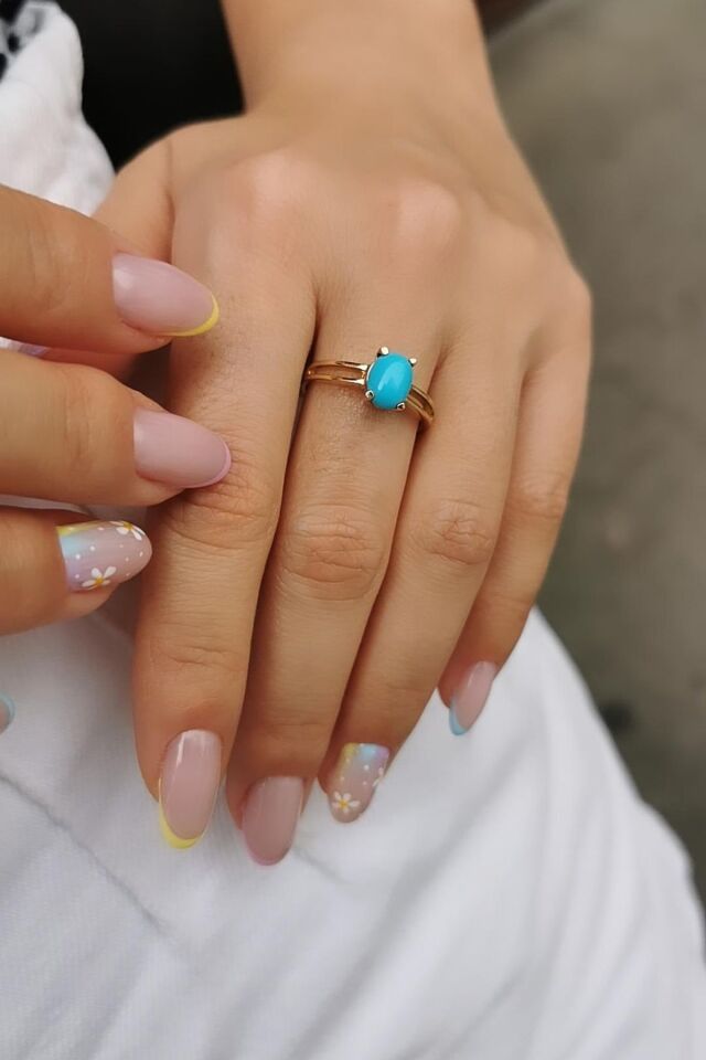 14 AYAR OVAL FİRUZE TAŞLI ALTIN YÜZÜK 18