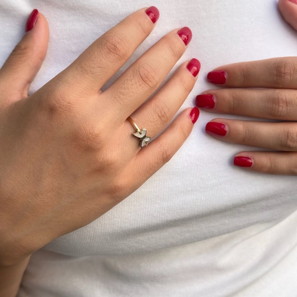 14 AYAR BEYAZ SEDEF MİNELİ KELEBEK ALTIN YÜZÜK