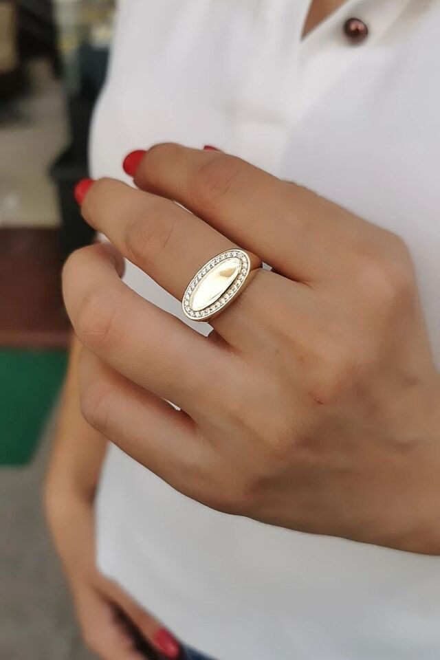 14 Ayar Üstü Düz Şovalye Tarzı Yüzük 17