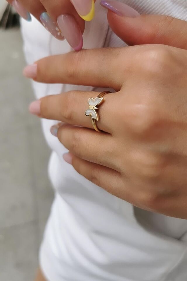 14 AYAR BEYAZ SEDEF MİNELİ KELEBEK ALTIN YÜZÜK 17