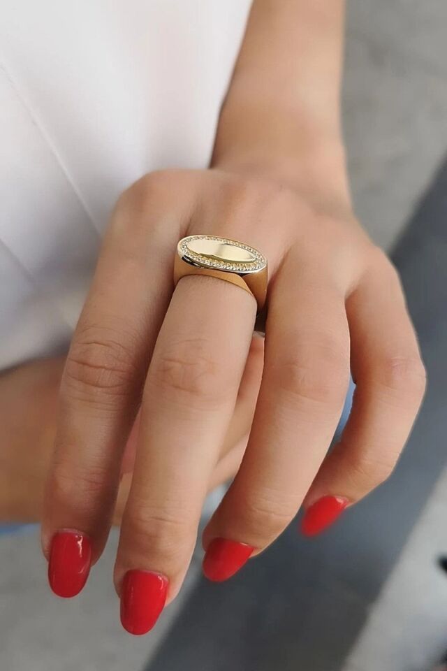 14 Ayar Üstü Düz Şovalye Tarzı Yüzük 17