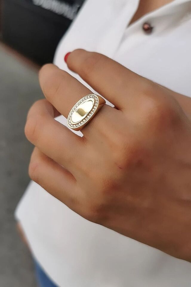 14 Ayar Üstü Düz Şovalye Tarzı Yüzük 18