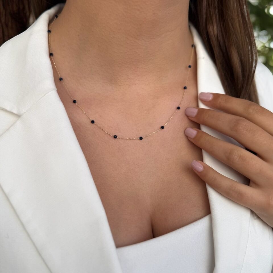 14 AYAR SAFİR RENGİ TAŞLI TASARIM ALTIN KOLYE