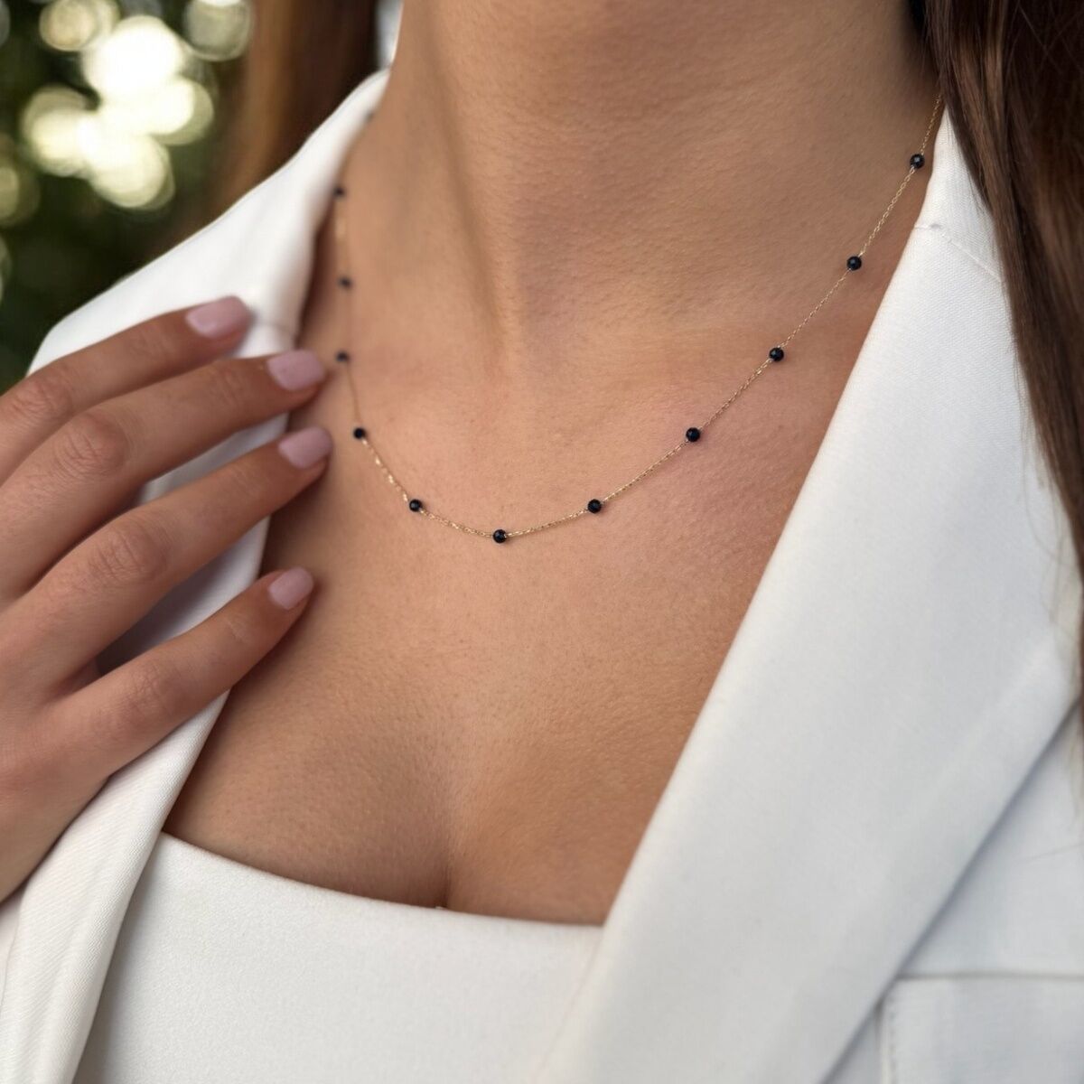 14 AYAR SAFİR RENGİ TAŞLI TASARIM ALTIN KOLYE