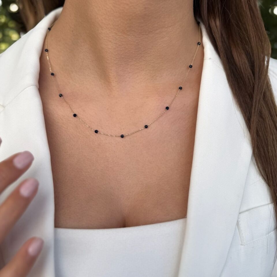 14 AYAR SAFİR RENGİ TAŞLI TASARIM ALTIN KOLYE