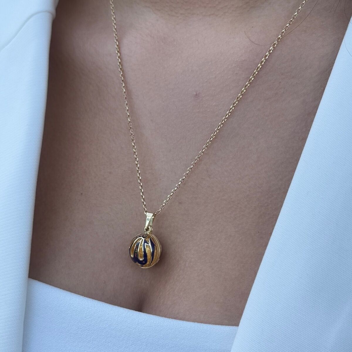 14 Ayar Mavi̇ Mi̇neli̇ Duali Altin Top Kolye