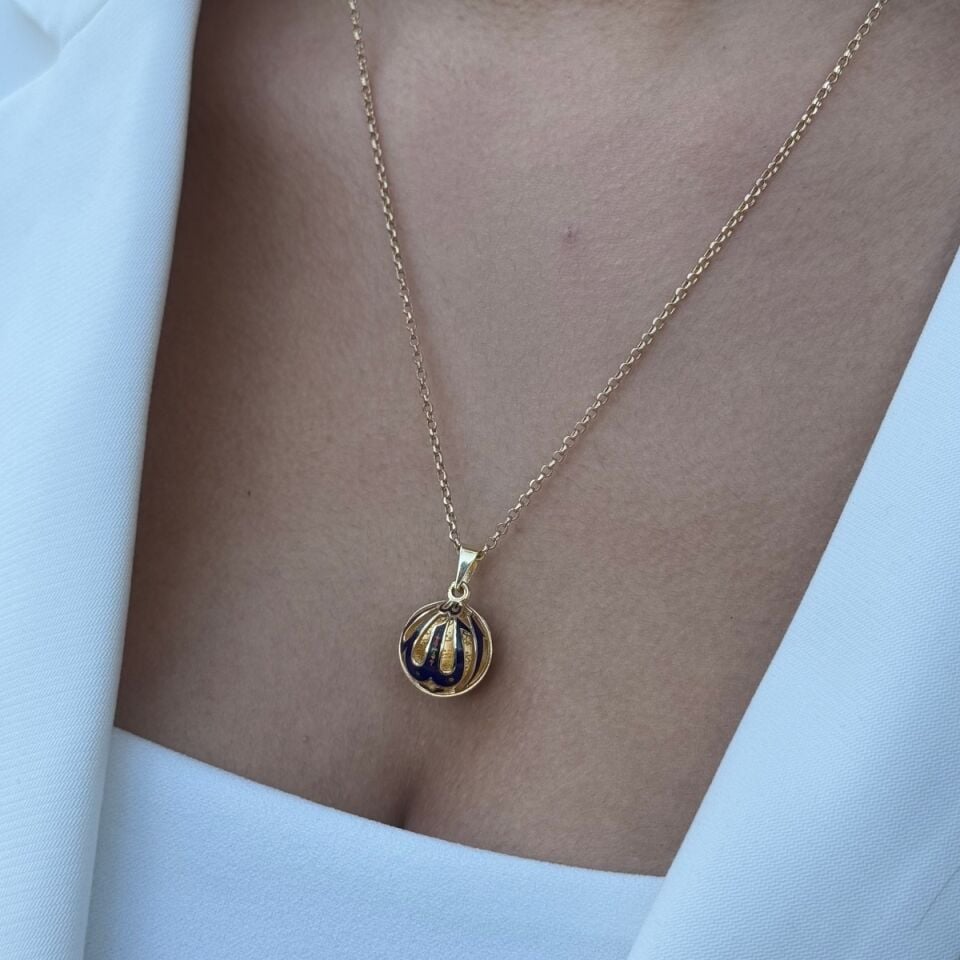 14 Ayar Mavi̇ Mi̇neli̇ Duali Altin Top Kolye