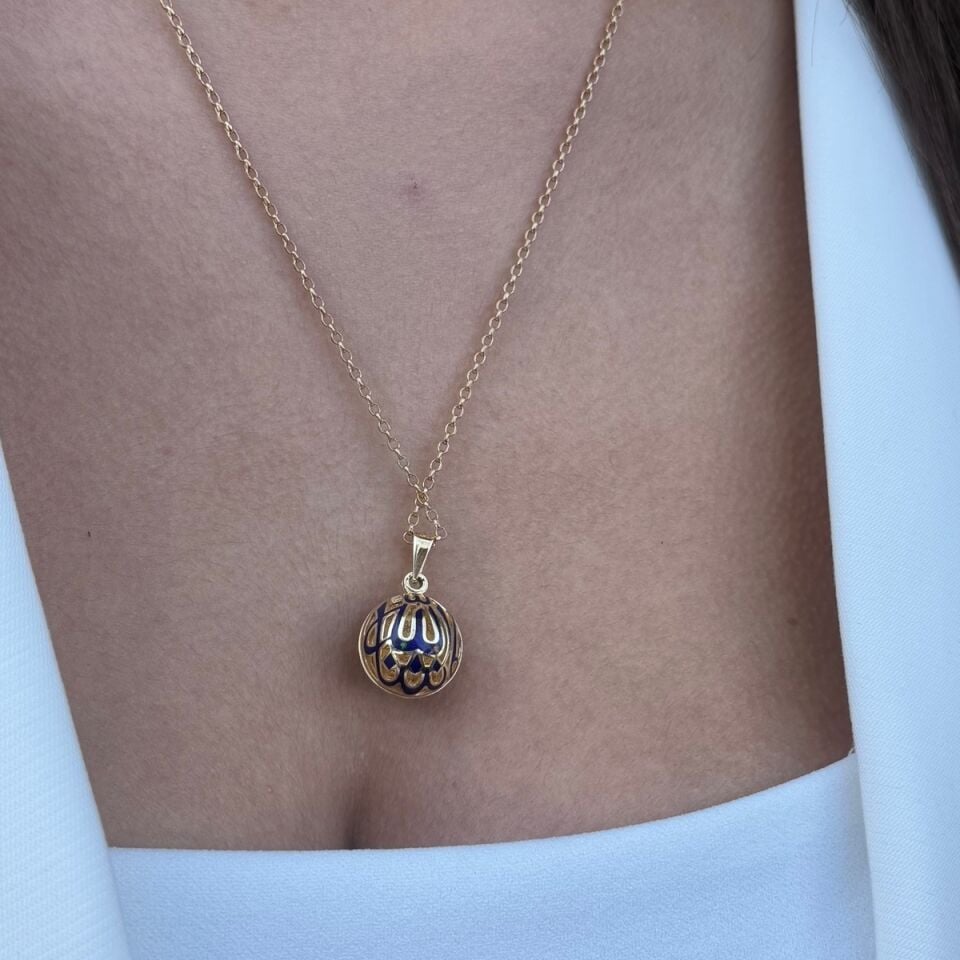 14 Ayar Mavi̇ Mi̇neli̇ Duali Altin Top Kolye