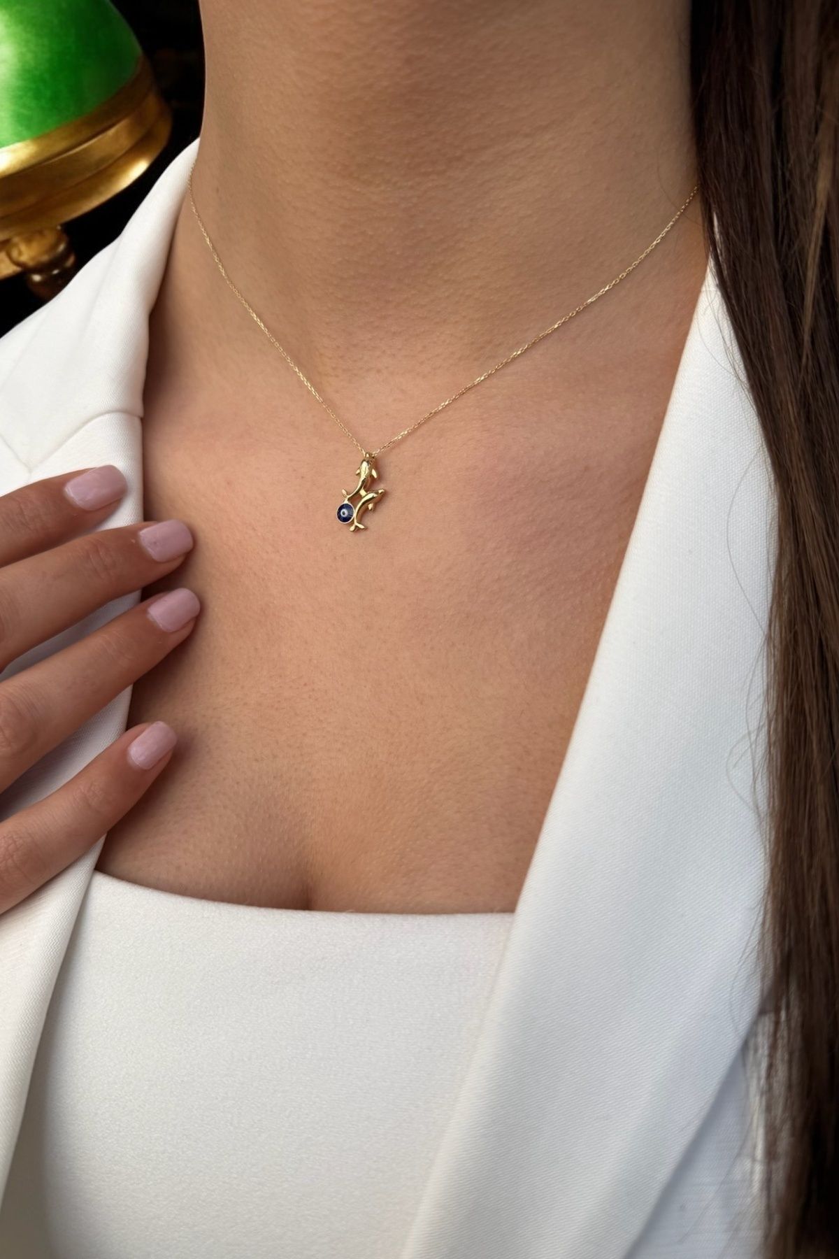 14 Ayar Yunus Nazar Mi̇neli̇ Şans Kolyesi̇