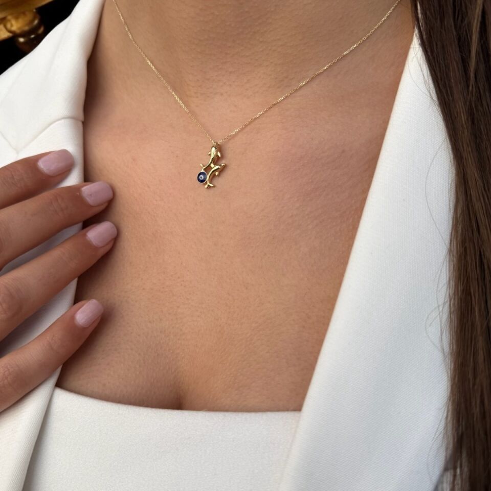 14 Ayar Yunus Nazar Mi̇neli̇ Şans Kolyesi̇