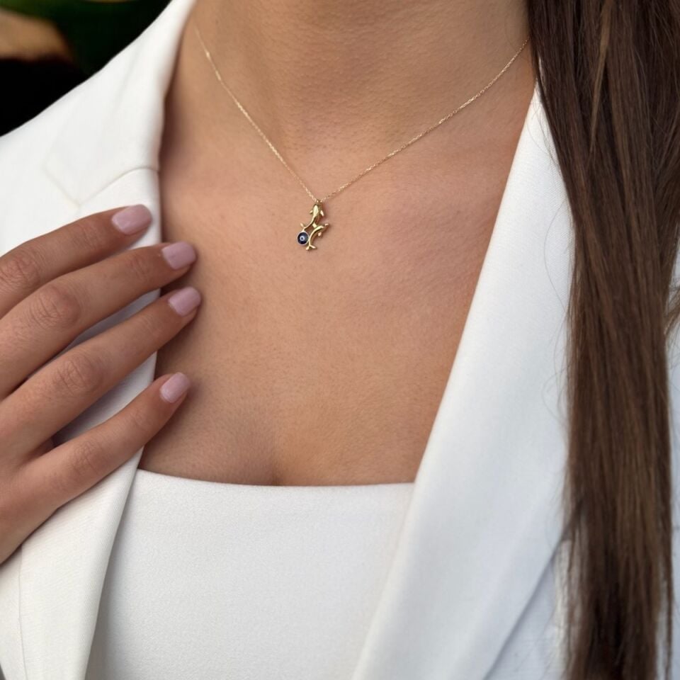 14 Ayar Yunus Nazar Mi̇neli̇ Şans Kolyesi̇