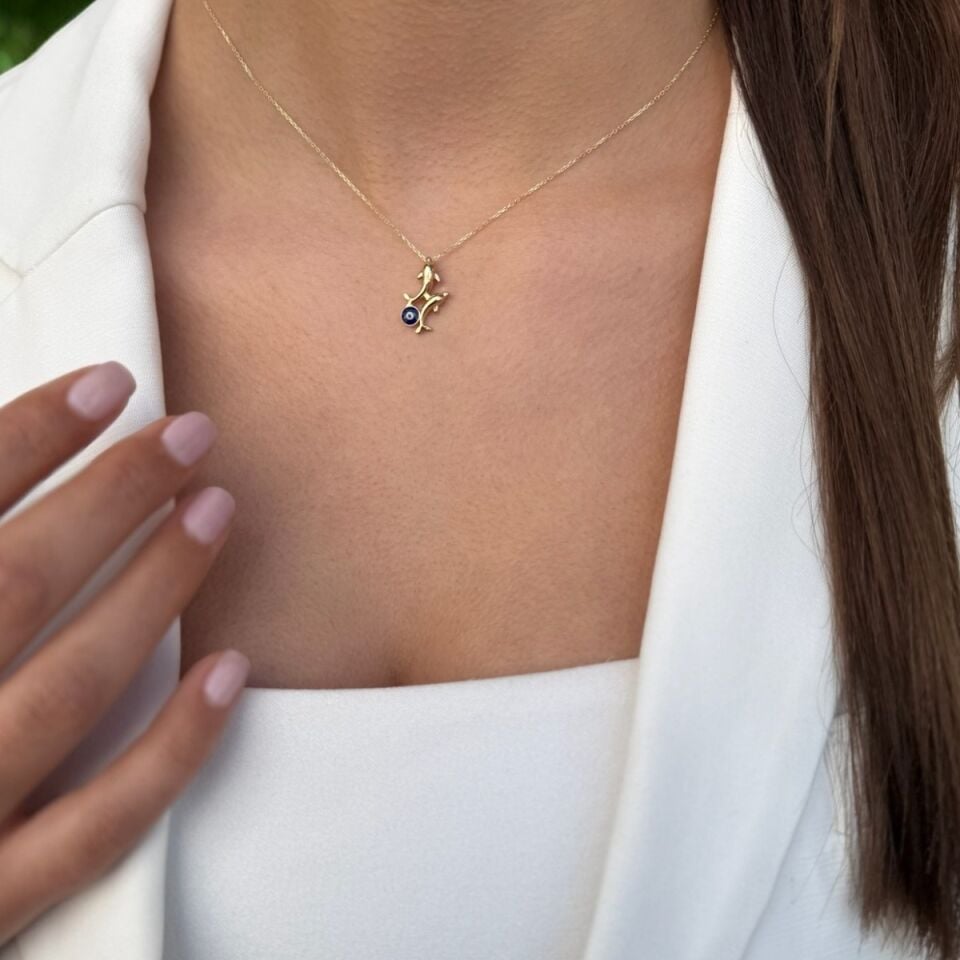 14 Ayar Yunus Nazar Mi̇neli̇ Şans Kolyesi̇